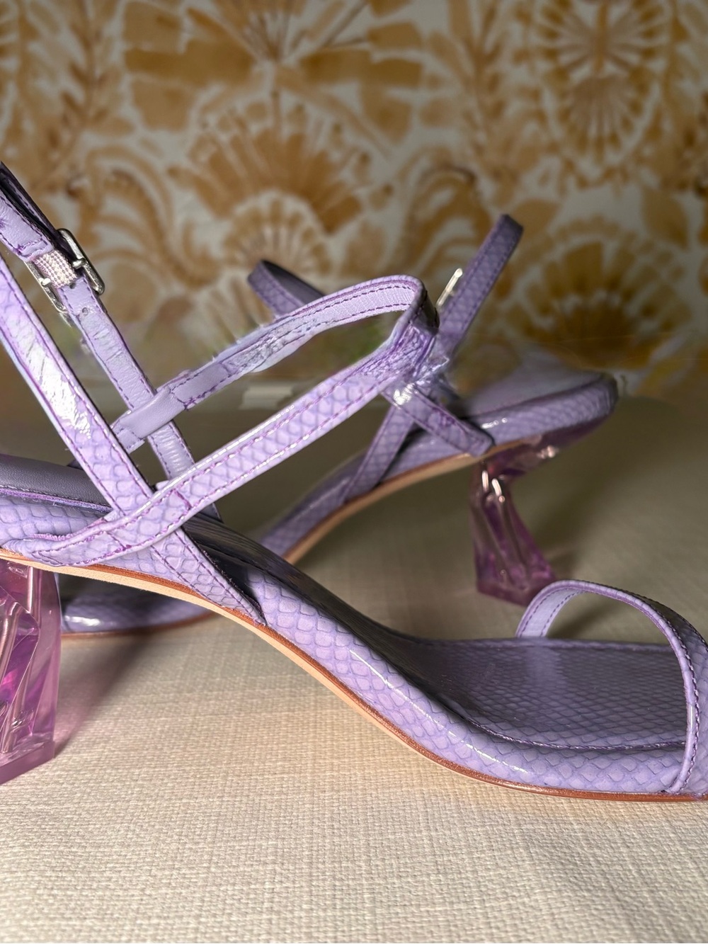 NWT Antonio Melani Lavender Ankle Strap Heels Square Toe Textured San - Picture 3 of 5